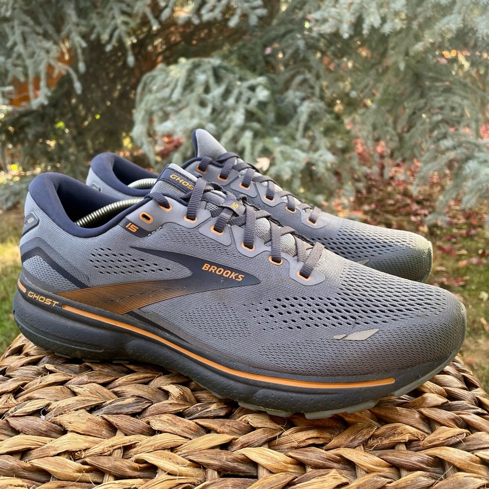 Brooks Ghost 15 Flintstone Gray, Orange Peacock Runni… Gem